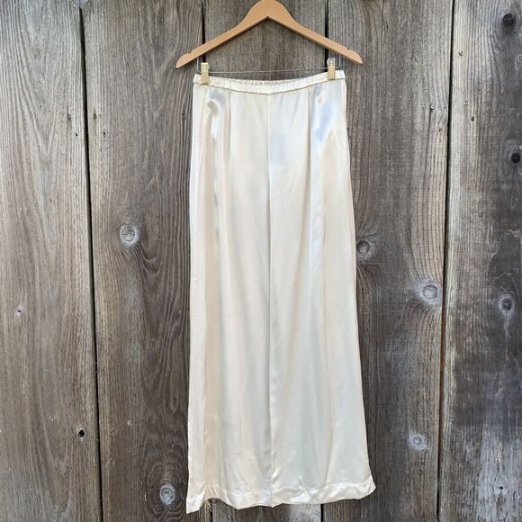 ZARA Pants Womens Sz Medium Ivory Lingerie Satin Cream High Rise Elastic Waist - Picture 2 of 13